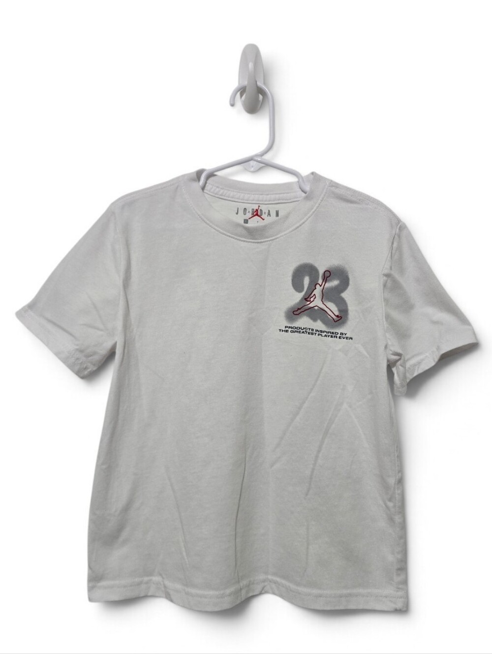 Jordan White Short-Sleeve Logo Tee with Jumpman Chest Print Size 7
